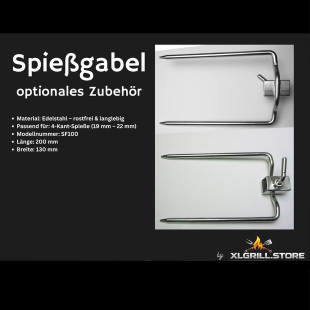 Spießgabel aus Edelstahl für 4-Kant-Spieße (19–22 mm) – Zubehör für XXL-Drehgrill